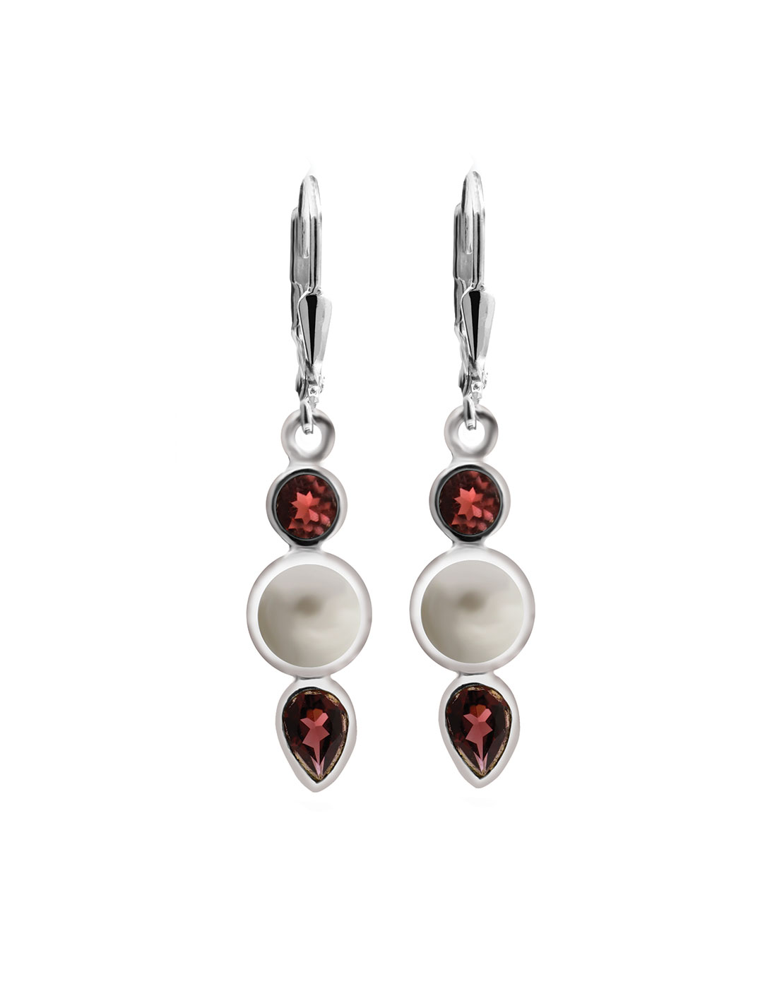 Garnet And Pearl Dangle Earring